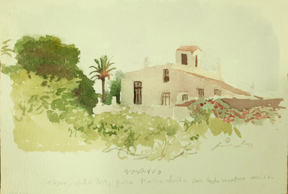 Acuarela de Iñigo Navarro Dávila con la casa de la Finca Cassou
